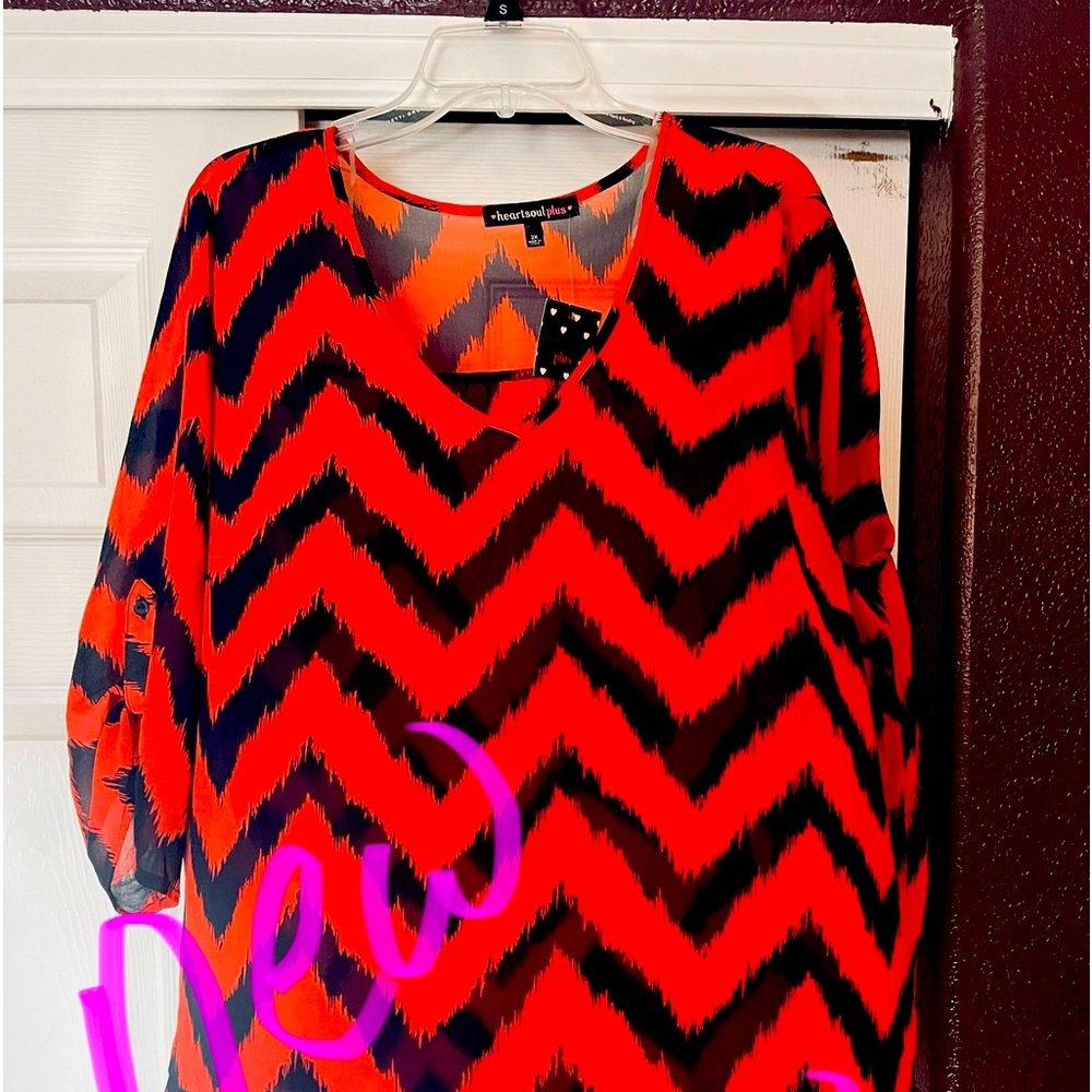 New with tags lightweight orange & Blue blouse
